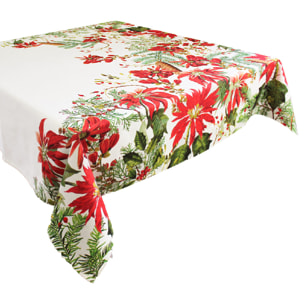 Nappe anti tache pur coton imprimé Poinsettias vintage