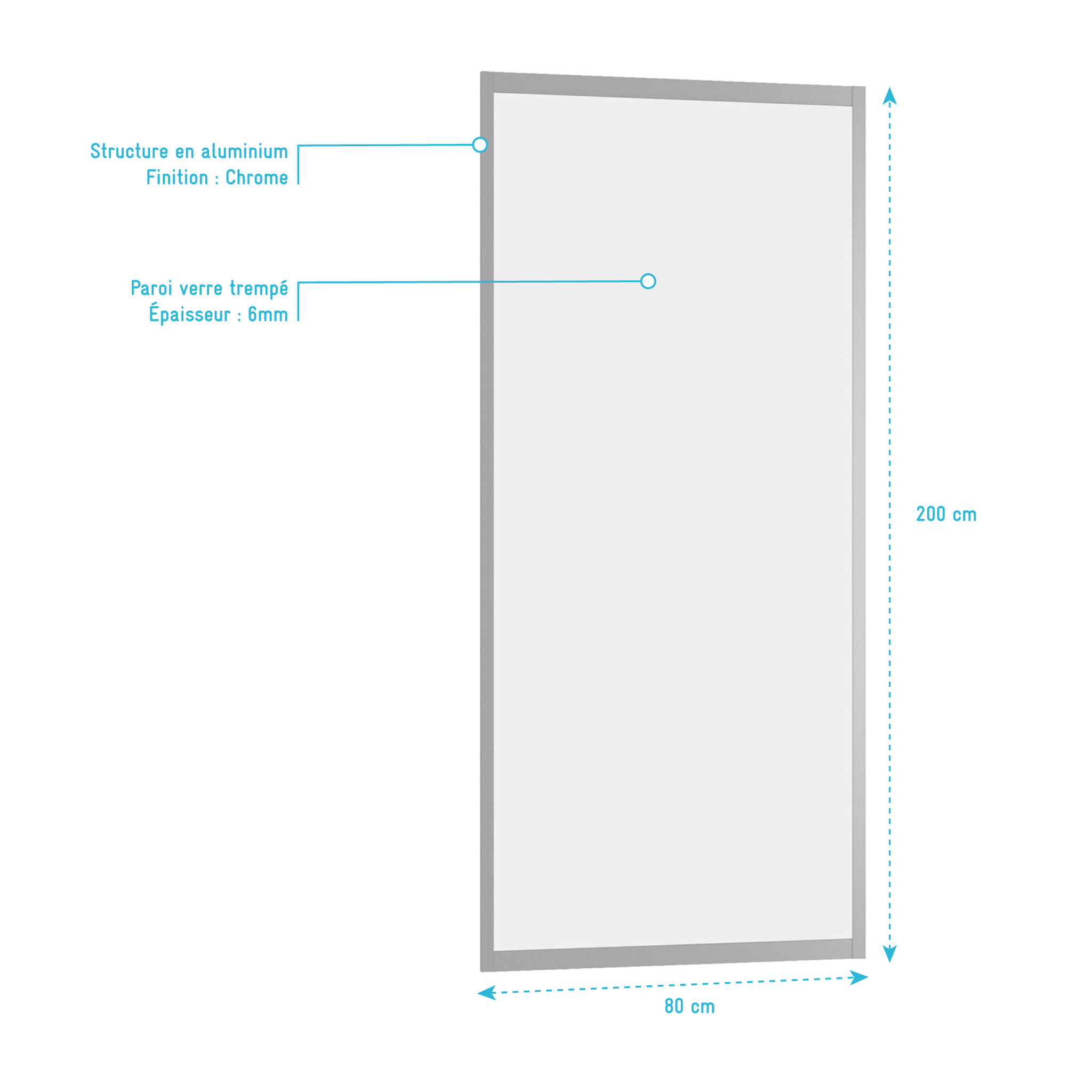 Retour pour Paroi pour douche - 80x200 cm - Profilés Chrome - verre transparent 6mm - CHROMED CRUSH