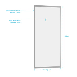Retour pour Paroi pour douche - 80x200 cm - Profilés Chrome - verre transparent 6mm - CHROMED CRUSH