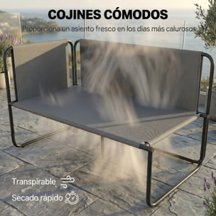 Conjunto Jardín Exterior de 4 Piezas, Muebles Jardín Exterior con 2 Sofás 2 Plazas, 2 Mesas de Vidrio, Cojines, Fundas Extraíbles, Bolsillos, Tela Textilene Transpirable, Marco Acero, Caqui