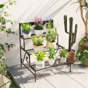 Soporte para Plantas de 3 Niveles Estantería para Plantas para Esquina Diseño en Escalera Soporte para Macetas Interior y Exterior 73x66x85 cm Negro