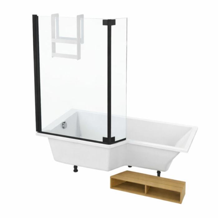 Pack baignoire bain douche 180 x 90 Neo version gauche + pare bain noir mat