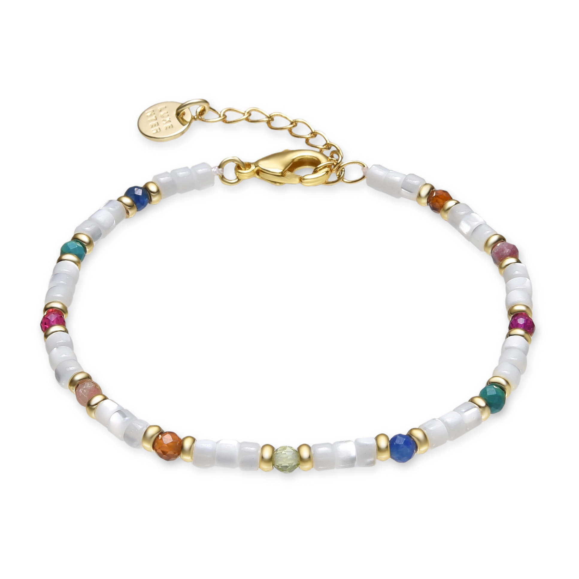 Pulsera con Madreperla Blanca acabado oro 18k