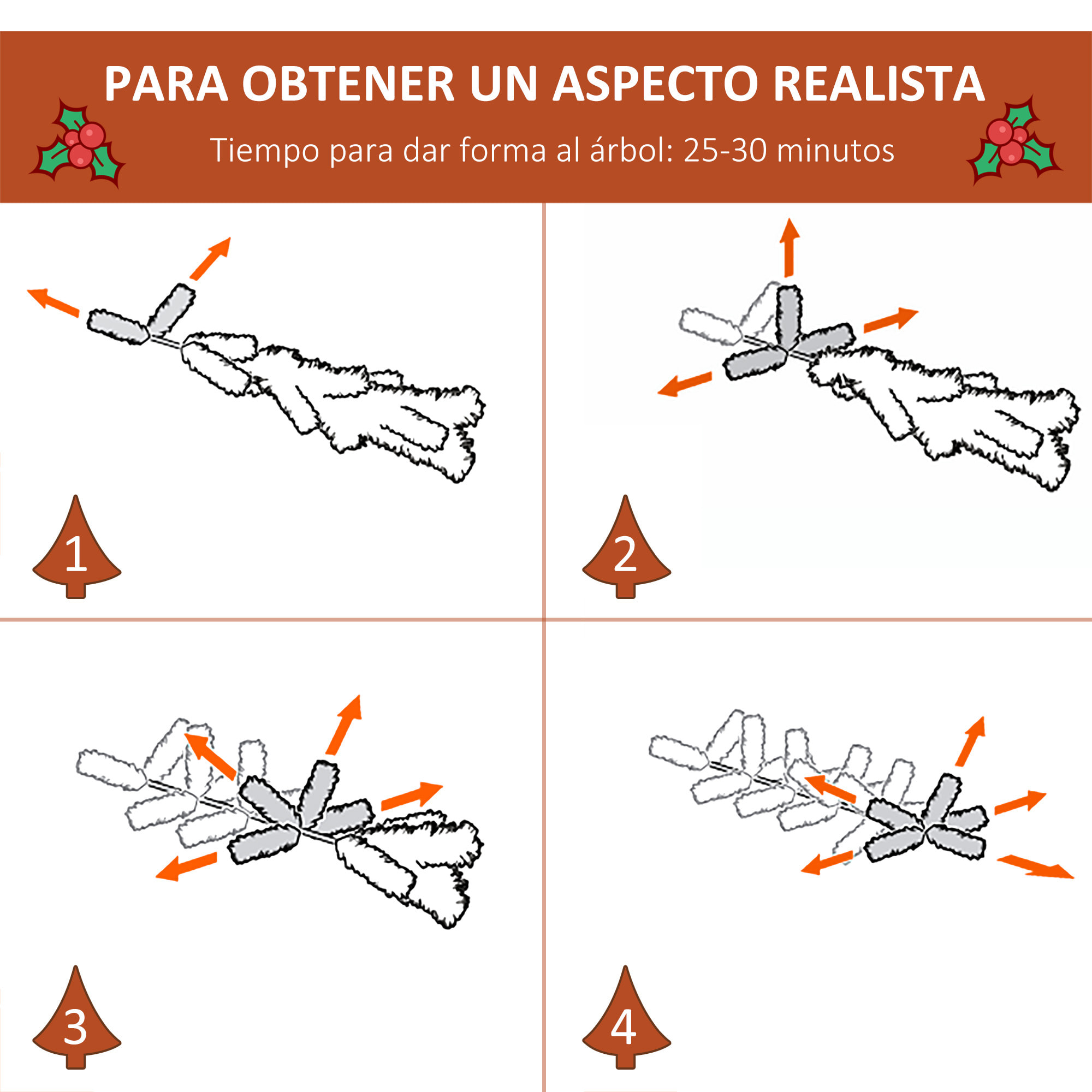 árbol de Navidad Artificial 180 cm con 678 Ramas 53 Piñas y 53 Bayas Hojas de PVC PE Base Plegable y Soporte Metálico Decoración Navideña para Interiores Verde
