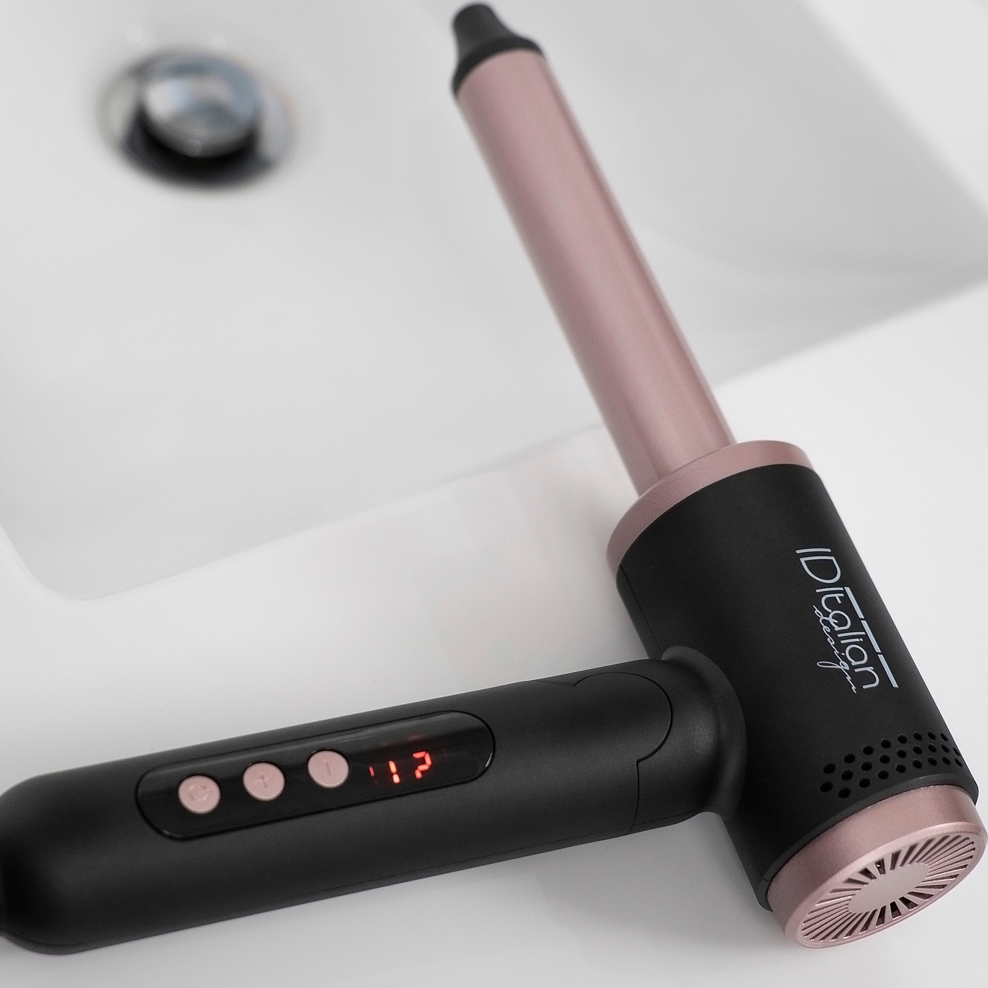 Fer à boucler professionnel pliable Cyclone Gun Air Tech Curling 55W - noir et rose