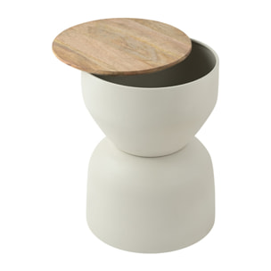 Table d'appoint ronde design avec rangement en métal grège et bois manguier massif D30 cm YOYO