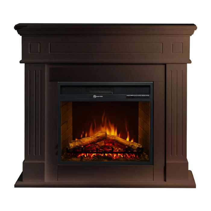 Cambridge - Camino Elettrico da Terra con Effetto Fiamma 110x100x36 cm In Legno Noce