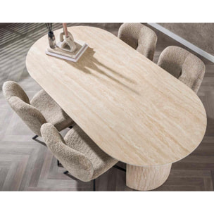 Maeva - table à manger - bois effet travertin - 6 personnes - Beige