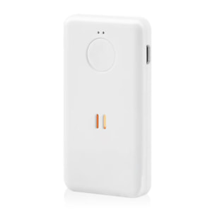 Allarme SOS personale con suono di 130dB. Batteria ricaricabile con fino a 90 minuti di suono continuo.