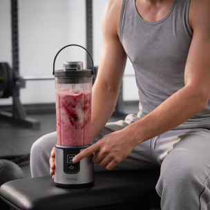 H.Koenig Mini Batidora Portátil MOOTH9 Recargable 470 mL, Batidora de Smoothies Inalámbrica 110W con 6 Cuchillas de Acero Inox, gris