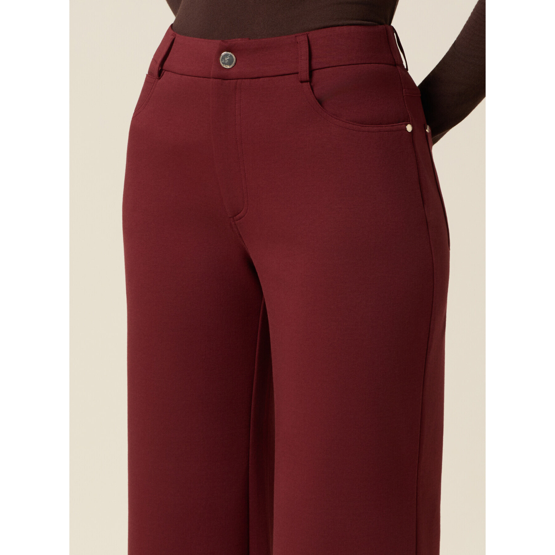 Oltre - Pantaloni palazzo misto cotone - Bordeaux