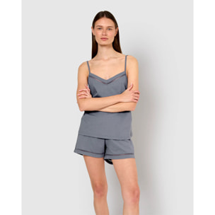 Pigiama corto cotone sfilatura spalline blu