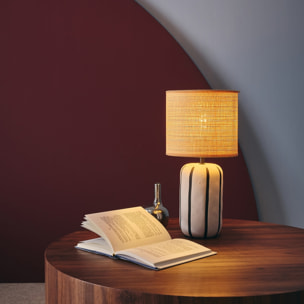 Lampe de table intérieur céramique blanche. abat-jour effet rotin H 41cm - Roxane