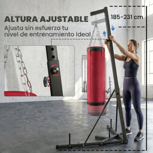 Soporte para Saco de Boxeo de Pie de Acero, Soporte para Bolsa de Boxeo con Altura Ajustable 175–220 cm y 185–231 cm, Base Pesada y Bolsa de Arena, Entrenamiento para MMA, Gimnasio en Casa