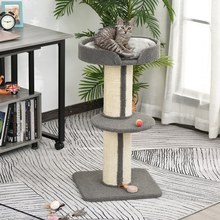 Árbol Rascador para Gatos Altura 91 cm Árbol para Gatos Torre para Gatos de 3 Niveles con Nido Plataforma y Poste de Sisal 45x45x91 cm Gris