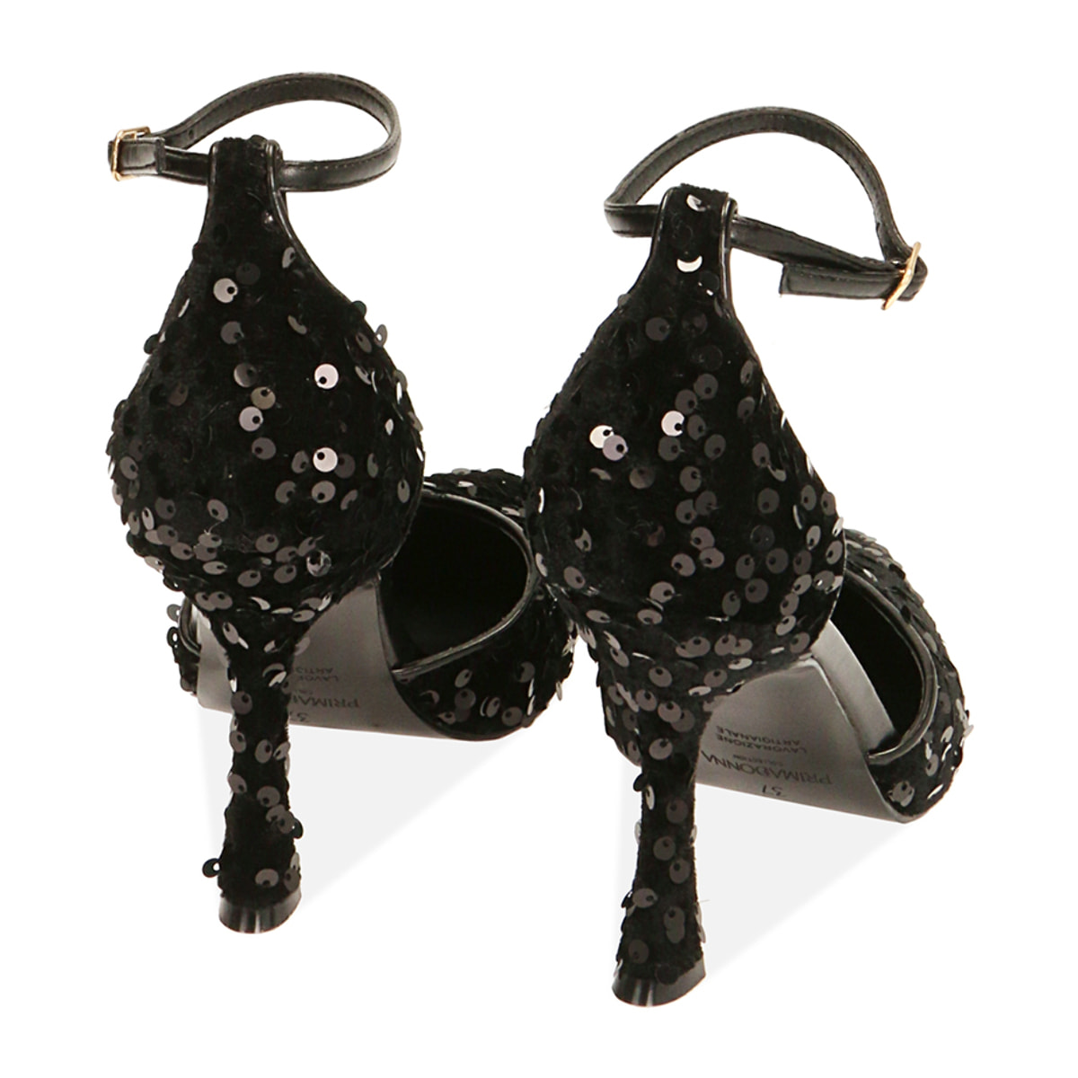 Décolleté nere in paillettes, tacco 9,5 cm