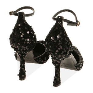Décolleté nere in paillettes, tacco 9,5 cm