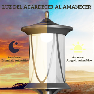 Farola Solar Luz Solar de Exterior con Panel Solar Encendido y Apagado Automático IP44 para Terraza Patio 17x17x127 cm Negro