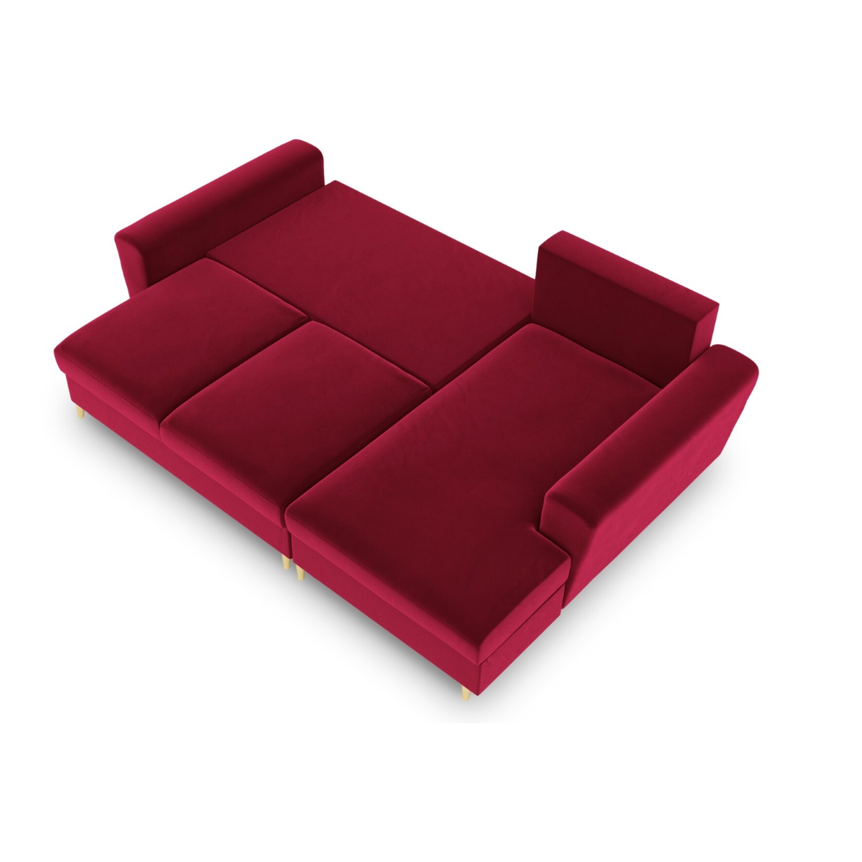 Canapé d'angle droit convertible avec coffre de rangement "Kyoto" 4 places en velours rouge