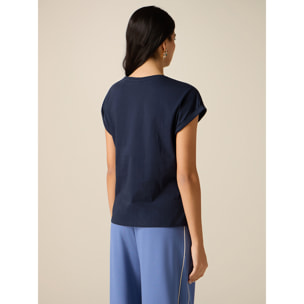 Oltre - Camiseta de algodón con parche joya - Azul