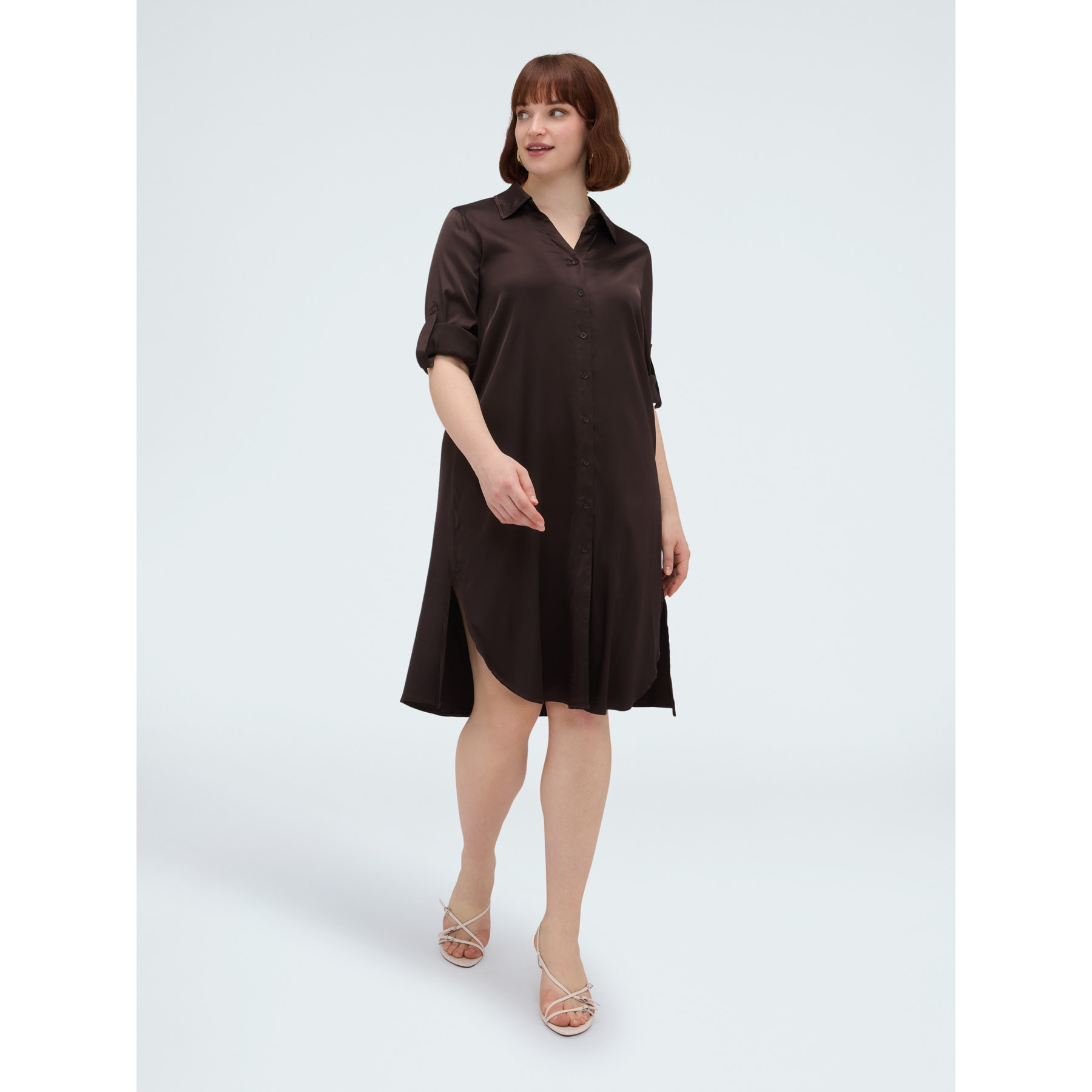 Fiorella Rubino - Vestito Power chemisier in raso di viscosa - Marrone