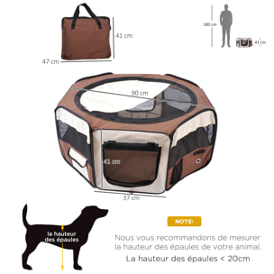 Parc enclos pliable chien chat Ø 90 x 41H cm - 2 portes, 2 poches, sac transport - acier Oxford marron beige