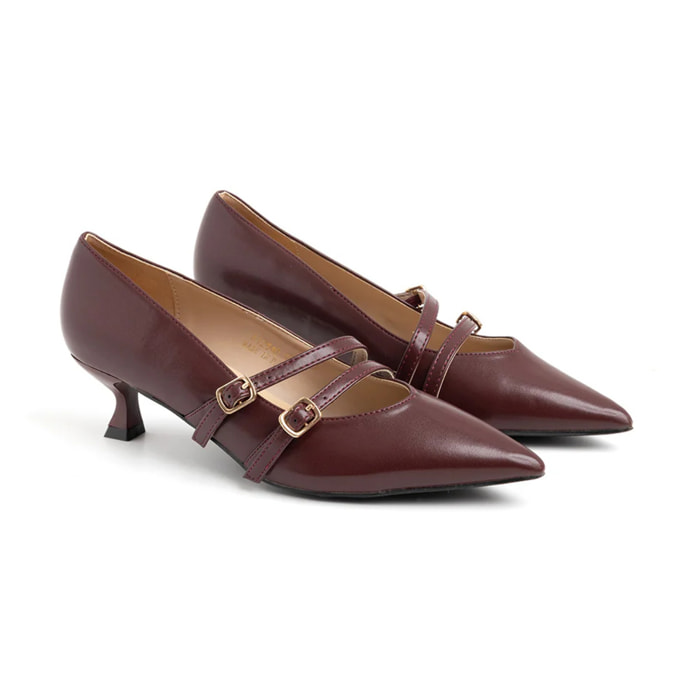 Decolleté in vernice con doppio cinturino - VINO