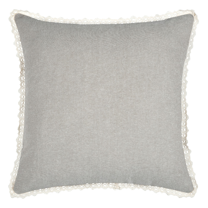 Coussin décoratif 100% coton finition dentelle - Ficelle
