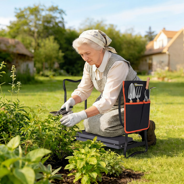 Taburete de Jardín Plegable con Almohadilla de Espuma EVA, Asiento de Jardín Portátil con Bolsa para Herramientas en Cintura, Carga 150 kg, Regalo para Jardineros, Ancianos, Negro