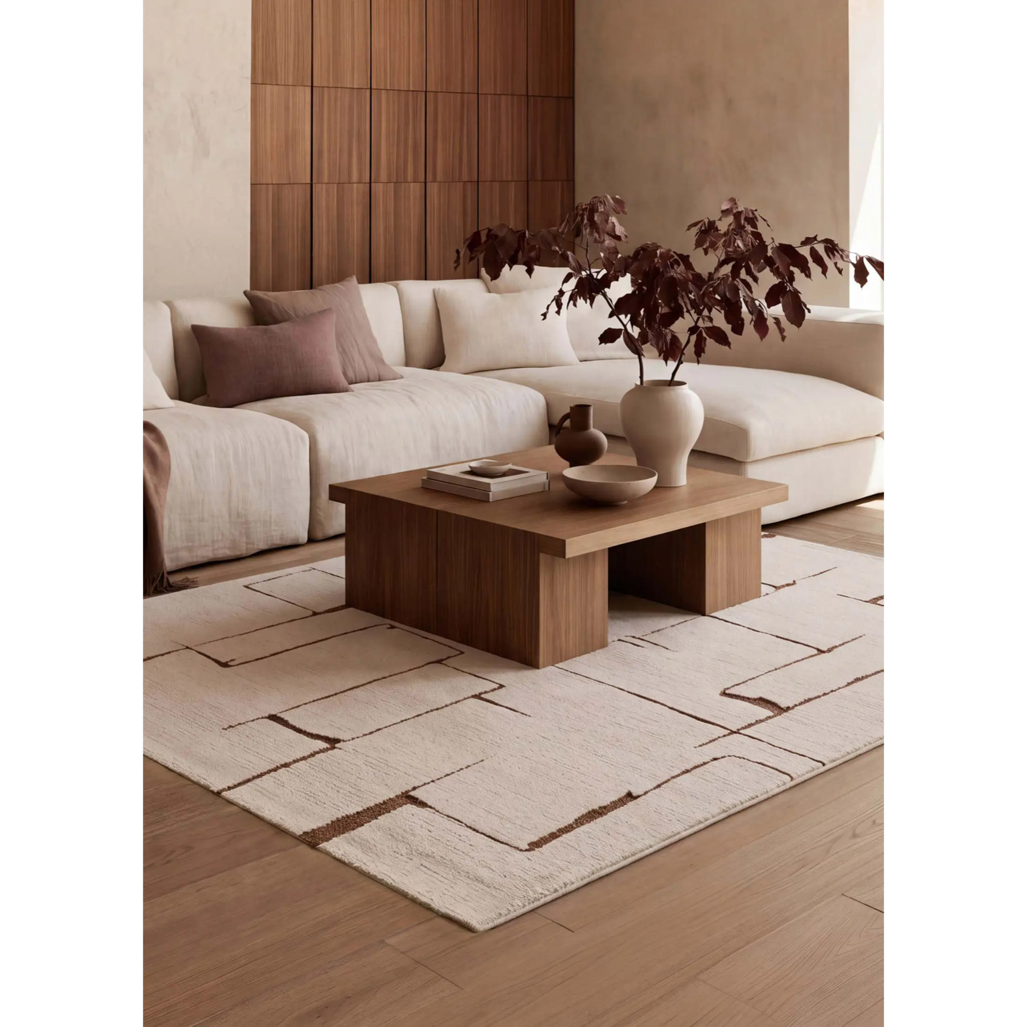 CANDELA Alfombra pelo corto étnica con relieve en crema y terracota, varias medidas disponibles