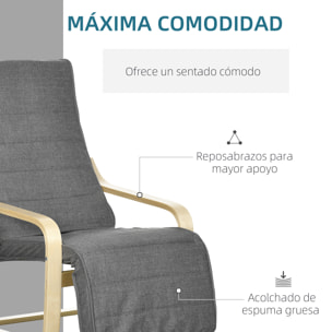 Sillón de Salón con Reposapiés Ajustable Silla Relax Butaca Tapizado en Tela con Marco de Madera Carga 120 kg para Oficina Estudio Dormitorio 66,5x94x100 cm Gris