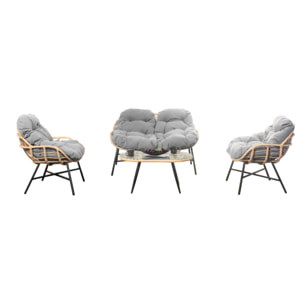 Salon de jardin 4 places canapé + fauteuils gris foncé - CASMA