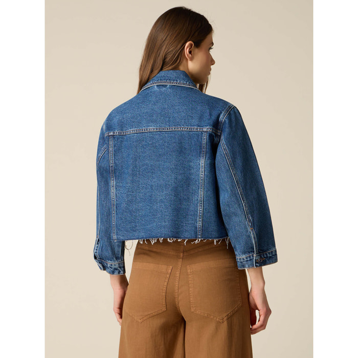 Oltre - Giubbotto boxy in denim con castoni - Blu