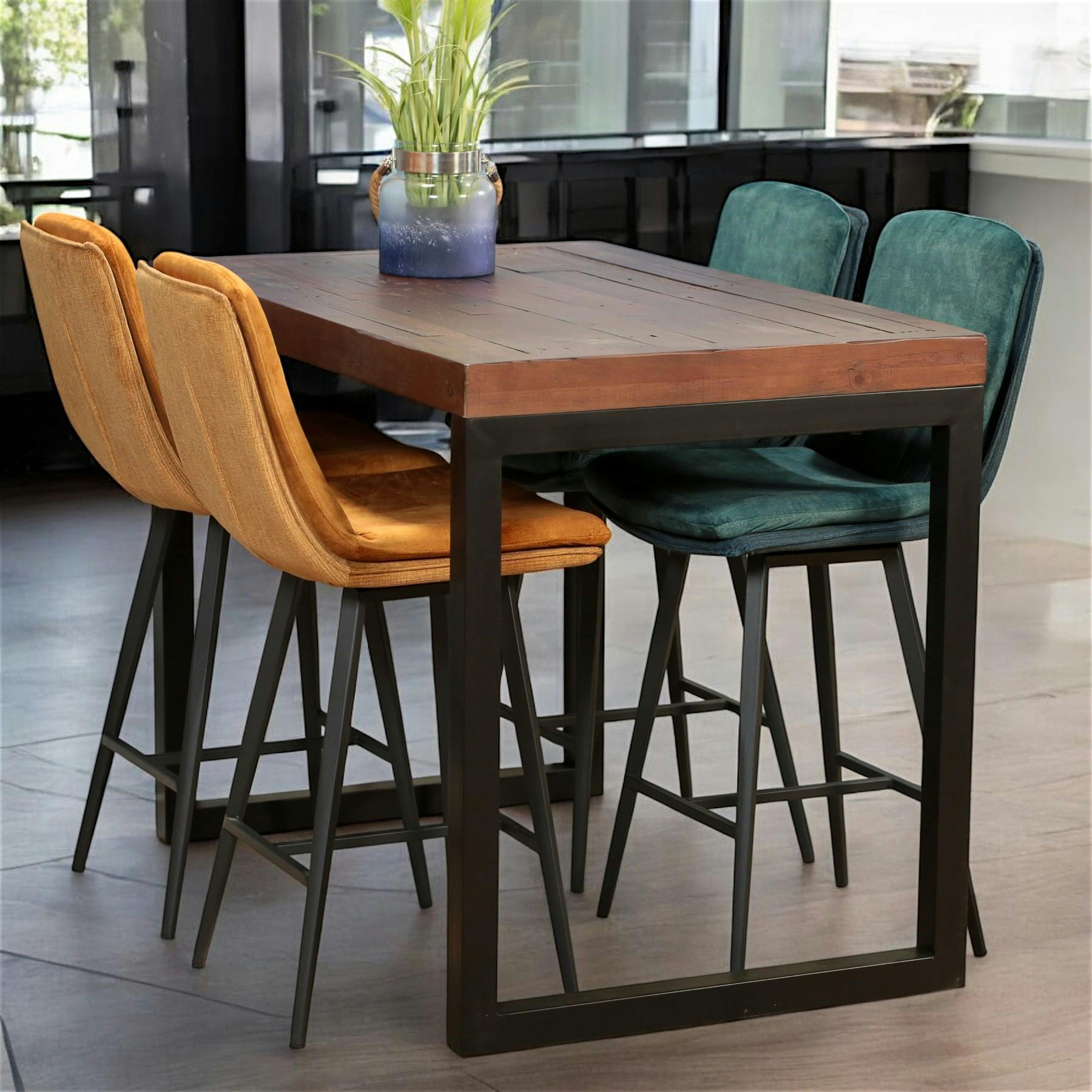 Chaise de bar en velours doré (lot de 2) OKA