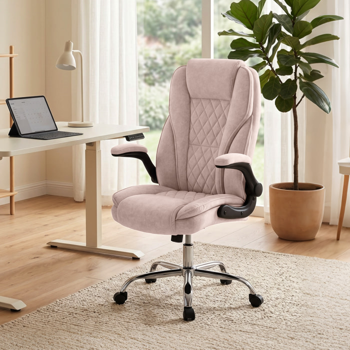 Fauteuil de bureau style Chesterfield réglable accoudoirs rabattables velours rose