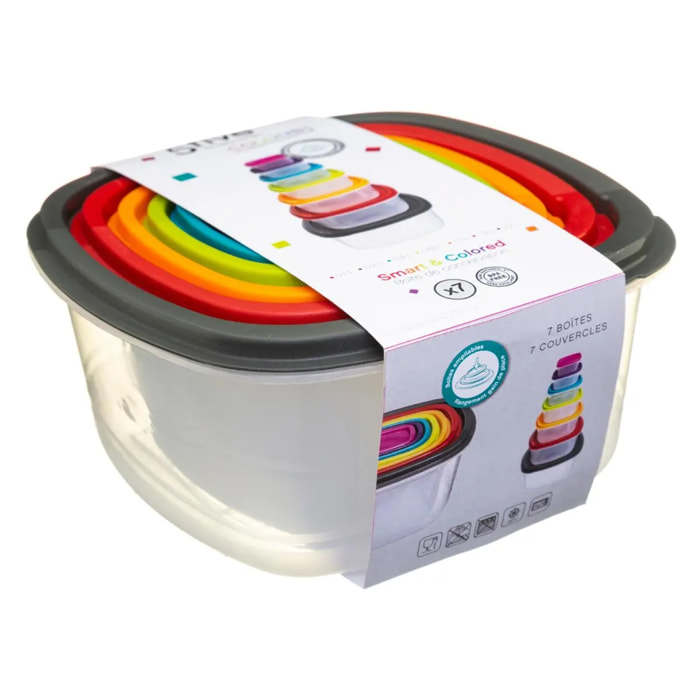 7 boîtes de conservation carrées "Colors" plastique