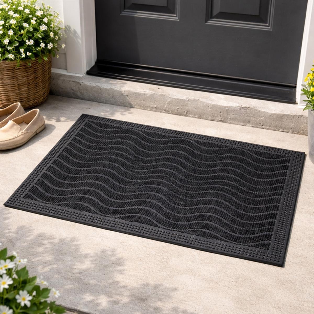 Paillasson géométrique en vagues, kilim tissé naturel, DUNE