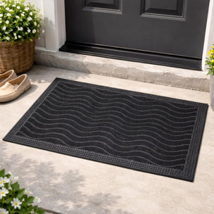 Paillasson géométrique en vagues, kilim tissé naturel, DUNE