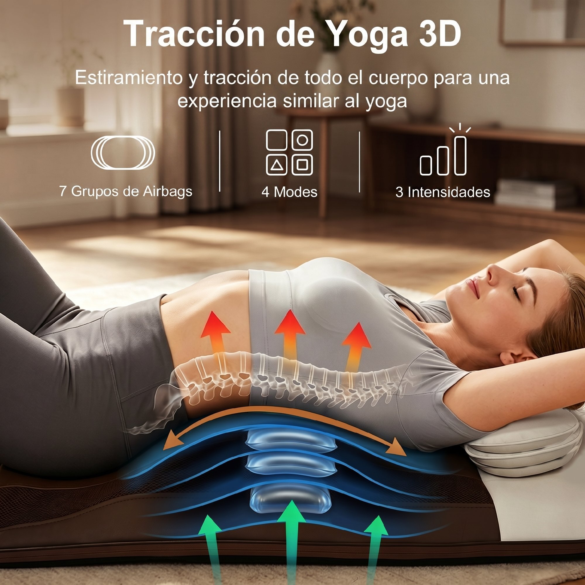 Colchón de Masaje Cuerpo Completo con Calefacción, Masajeador de Espalda Plegable con Compresión de Aire 3D, 4 Modos, 3 Intensidades, Apagado Automático, Regalo para Hombres y Mujeres