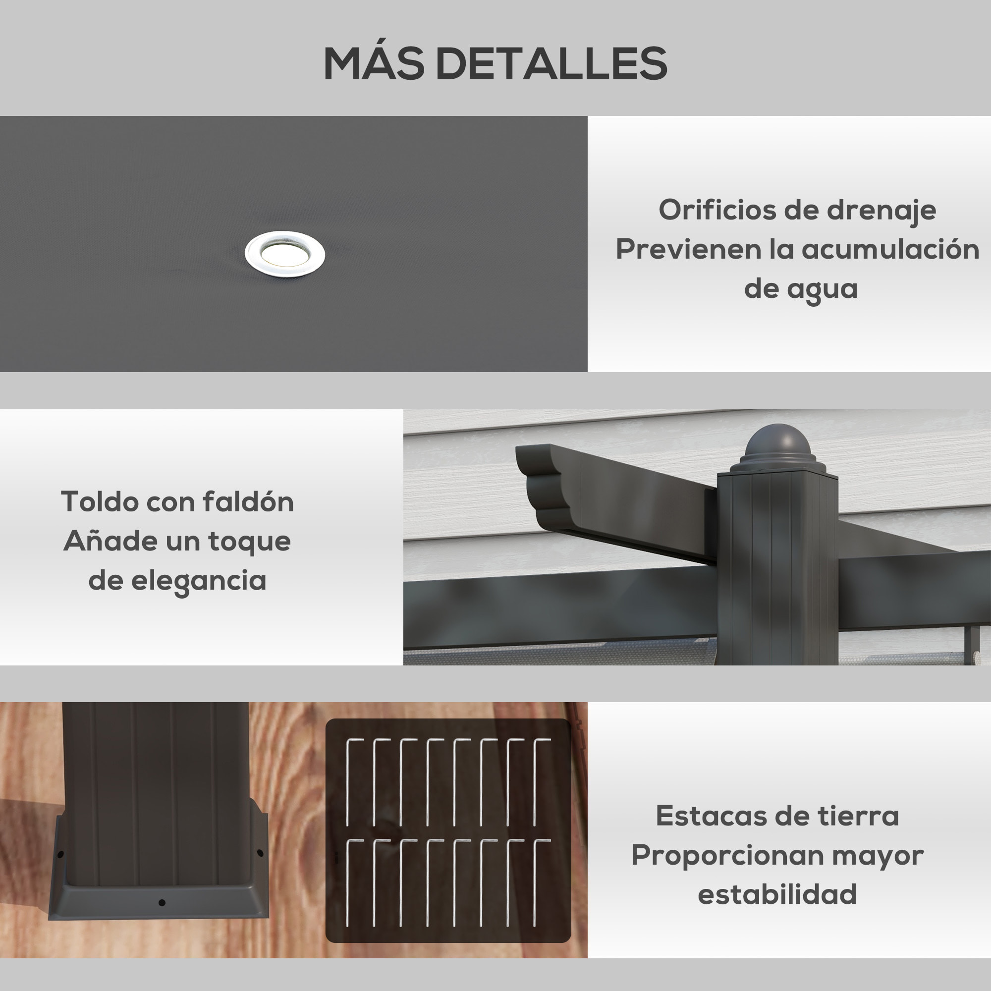 Pérgola con Techo Retráctil Pérgola de Aluminio 4x3 m Cenador con Tela de Poliéster Resistente al Agua Pabellón para Jardín Patio Terraza Exterior Gris