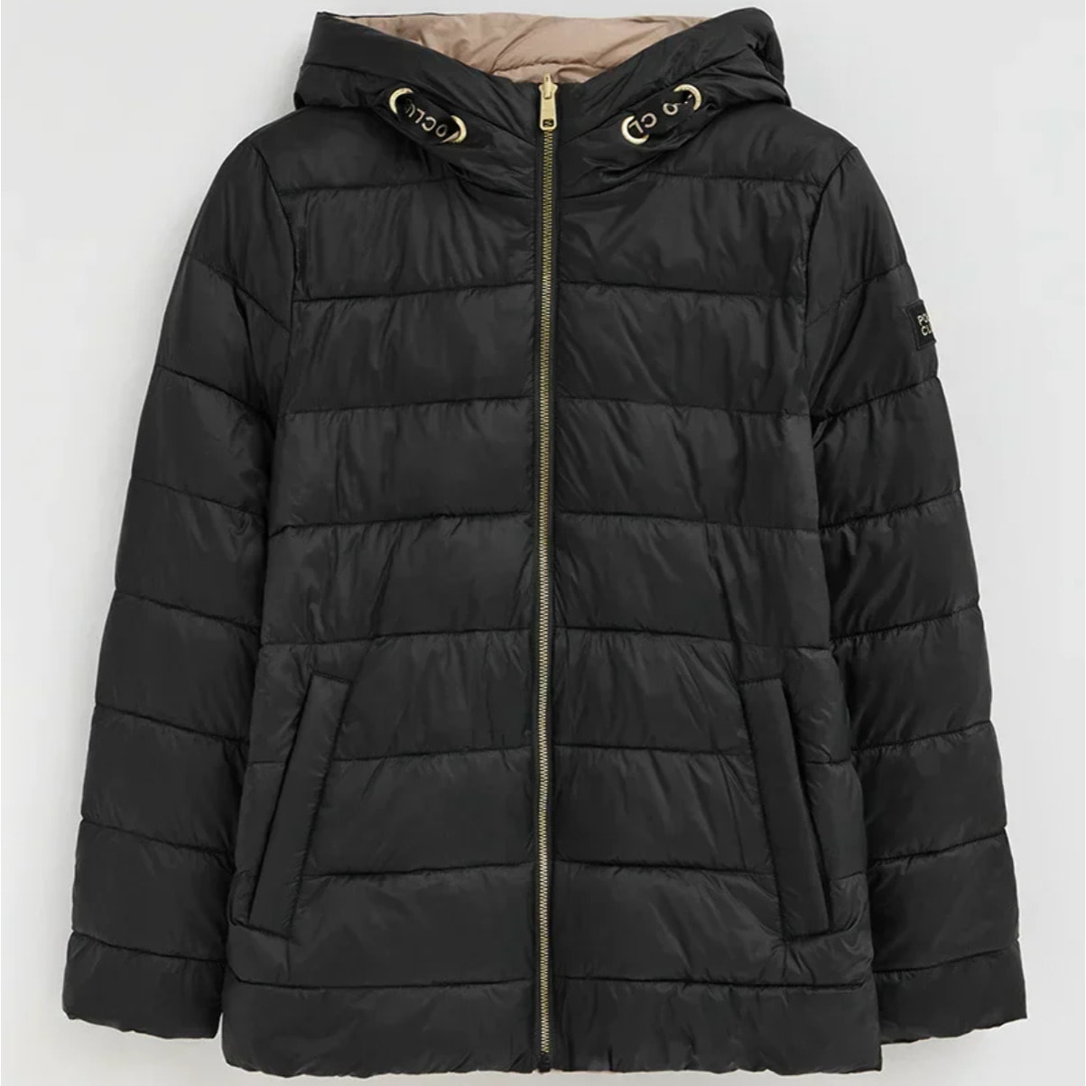 Chaqueta reversible Agueda negra y marrón claro con logo Polo Club