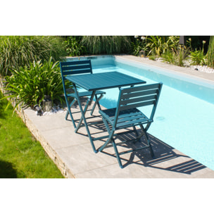 MARIUS - Ensemble repas de jardin 2 places en aluminium bleu canard