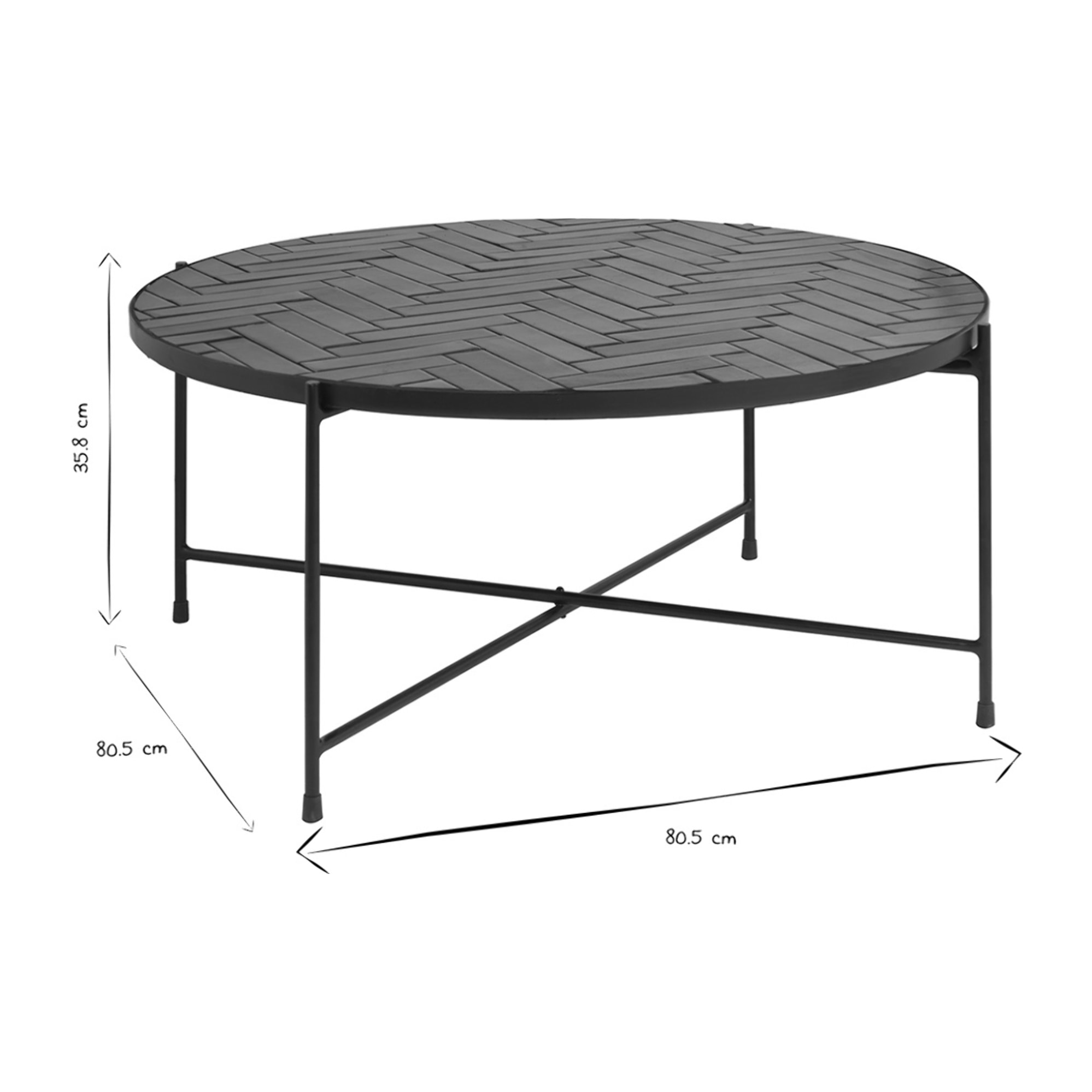Table basse ronde en céramique vert foncé et métal noir D80.5 cm KOTTA
