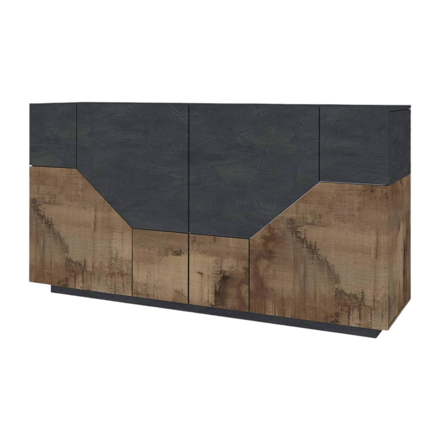 Credenza moderna a 4 ante geometriche, Made in Italy, Madia da ingresso, Buffet di design da soggiorno, Cm 200x43h86, Ardesia e Acero