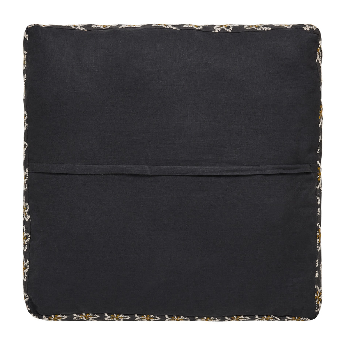 Housse de coussin brodée en lin, Made in France, FLEURS , noir