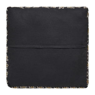 Housse de coussin brodée en lin, Made in France, FLEURS , noir