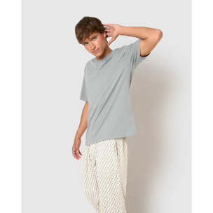 Pijama largo de algodón manga corta nerdana azul grisáceo