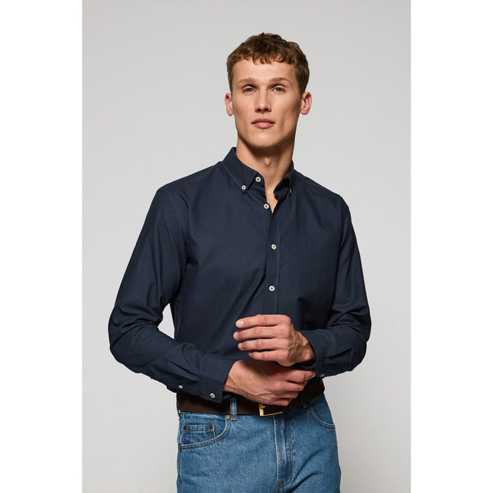 Camicia a tinta unita oxford blu marino con logo ricamato Polo Club