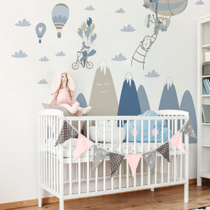 Stickers muraux enfants - Décoration chambre bébé - Autocollant Sticker mural géant enfant montagnes scandinaves ANIMAUX DÉLIRANTS