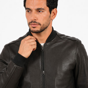 Giubbino in vera pelle di vitello rifinizione vegetale Nero -Slim Fit